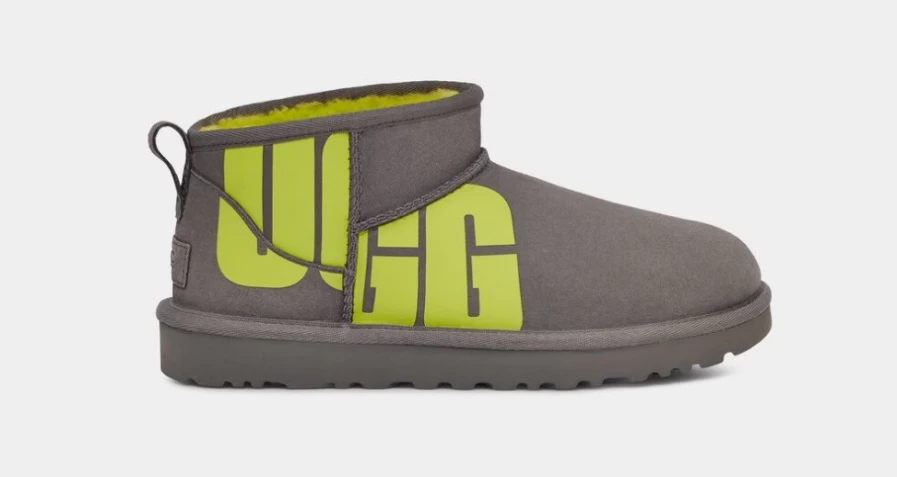 UGG Women's Classic Ultra Mini Chopd Boots in Charcoal & Key Lime Colors