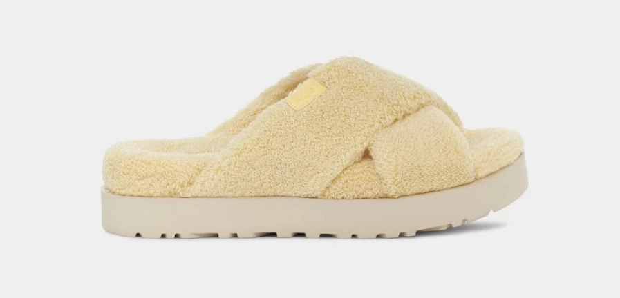 UGG Women's Fuzzy Sugar Terry Slide Sandals in Banana Pudding
