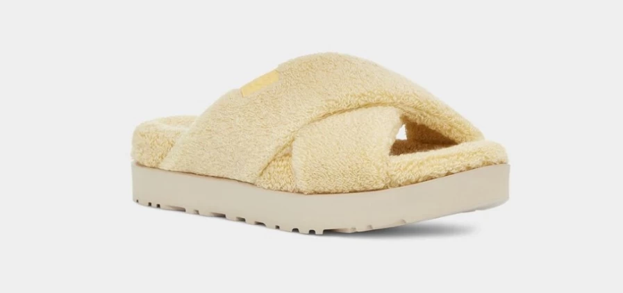UGG Women's Fuzzy Sugar Terry Slide Sandals in Banana Pudding