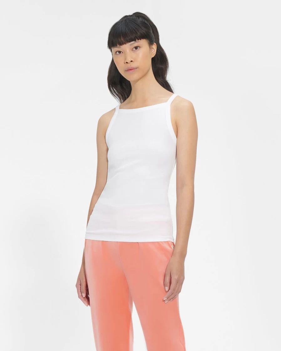 UGG Women's White Ribbed Tank Top - Rory Slim Fit Casual Shirt