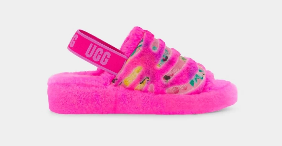 UGG Women's Fluff Yeah Tiger Flower Slide Sandals in Taffy Pink