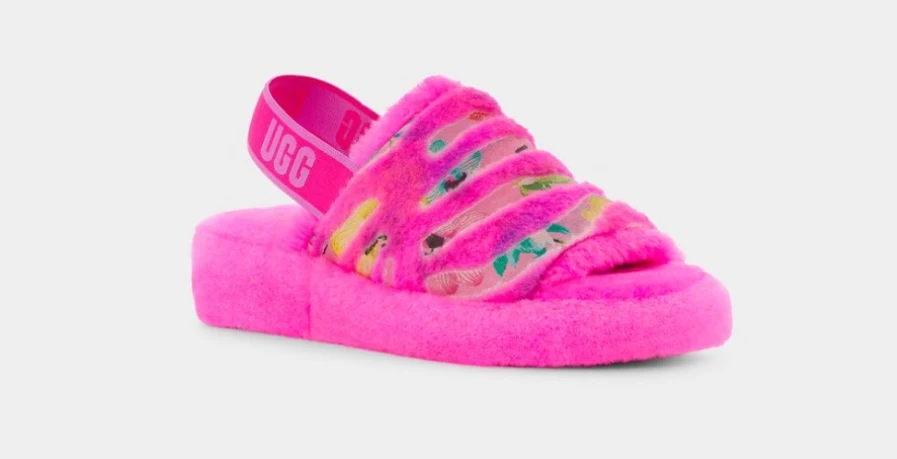 UGG Women's Fluff Yeah Tiger Flower Slide Sandals in Taffy Pink