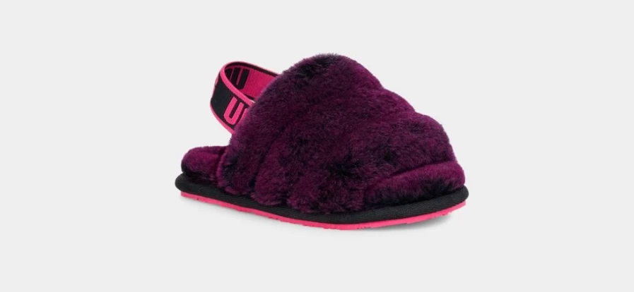 UGG Fluff Yeah Slide Toddler Slippers - Black & Pink Fuzzy Comfort Sandals for Kids