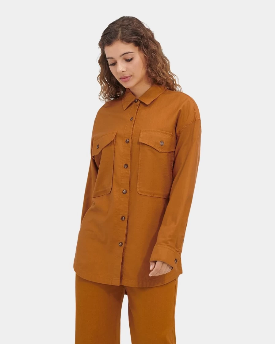 UGG Women's Brown Mustard Long Sleeve Shirt - Kimya Style Comfort Fit Top