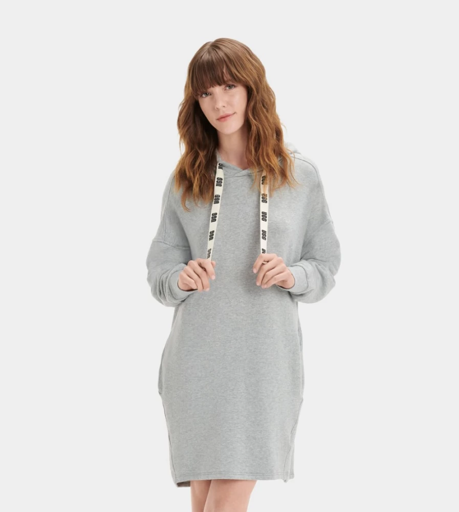 UGG Women's Grey Heather Aderyn Hoodie Dress - Casual Long Sleeve Pullover Sweatshirt