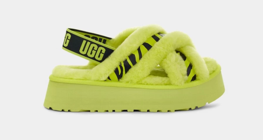 UGG Women's Disco Cross Slide Animalia Sandals in Key Lime | Comfortable & Stylish