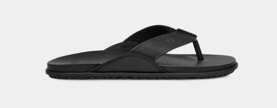 UGG Women's Solivan Flip Black Leather Slide Sandals
