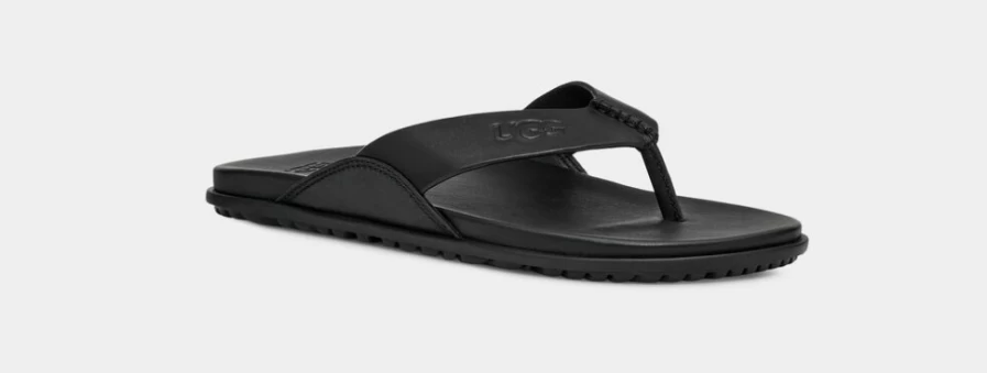 UGG Women's Solivan Flip Black Leather Slide Sandals