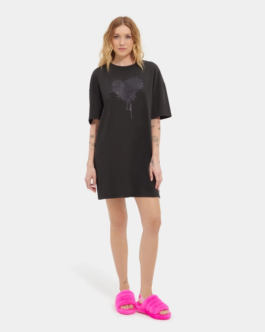 UGG Women's Black Zoey Graphic T-Shirt Dress Casual Comfort Fit