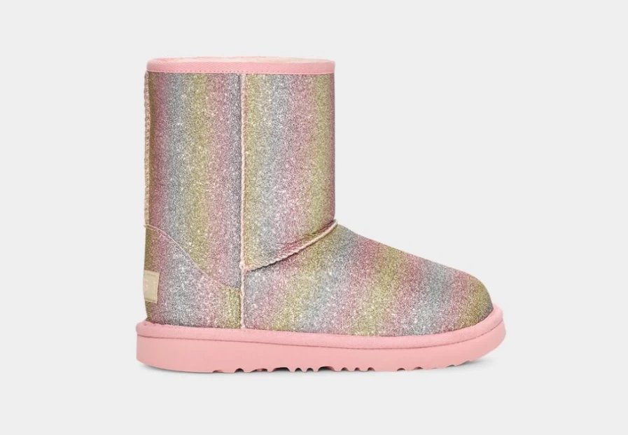 UGG Kids Classic II Glitter Boots Metallic Rainbow - Sparkly Winter Shoes for Children