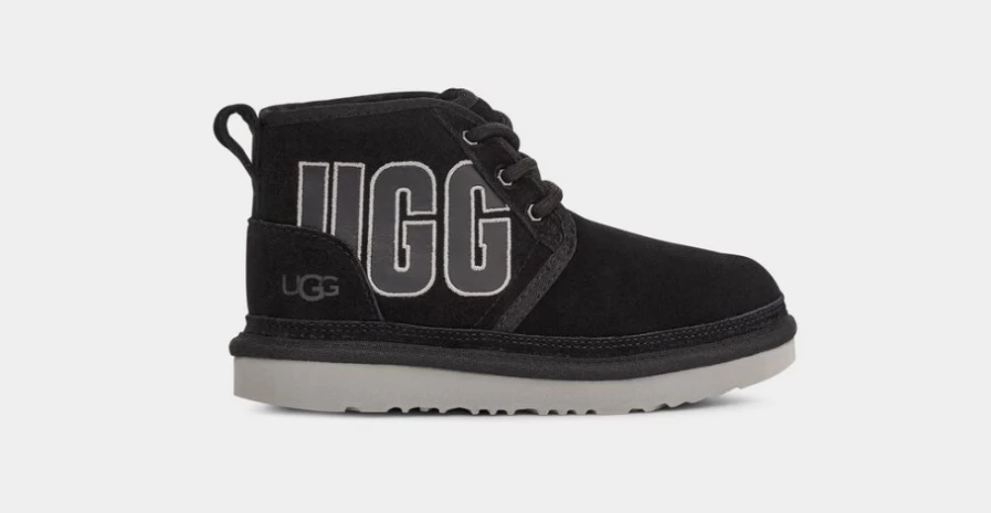 UGG Kids Neumel Graphic Outline Boots in Black & Grey Suede