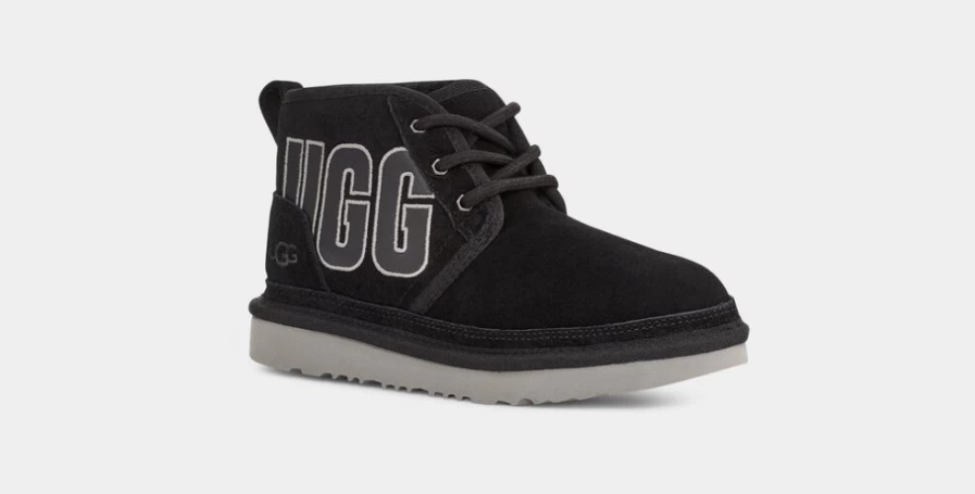 UGG Kids Neumel Graphic Outline Boots in Black & Grey Suede