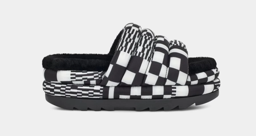 UGG Women's Maxi Checks Slide Sandals in Black & White | Comfortable & Stylish