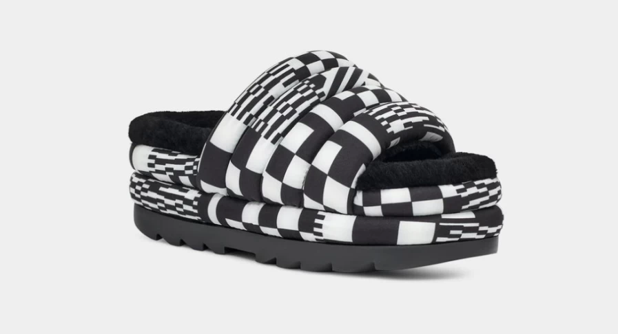 UGG Women's Maxi Checks Slide Sandals in Black & White | Comfortable & Stylish