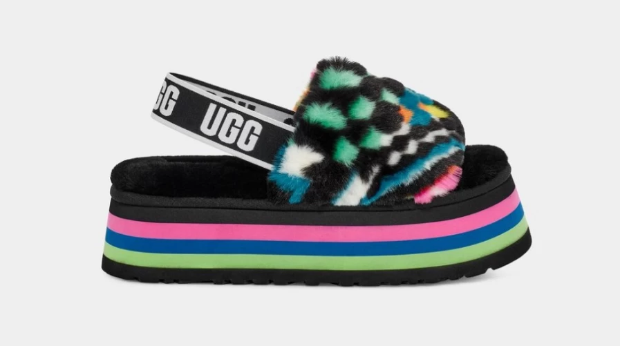 UGG Women's Disco Checks Slide Sandals in Black Multi Color