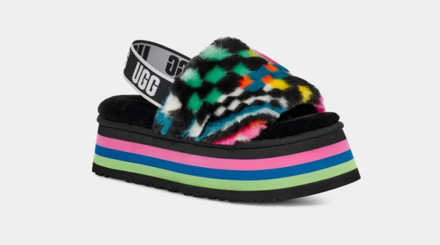 UGG Women's Disco Checks Slide Sandals in Black Multi Color