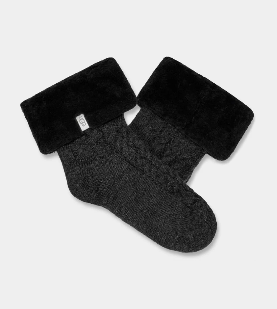 UGG Women's Black Fleece Lined Socks - Lita Cozy Winter Warm Knit Socks