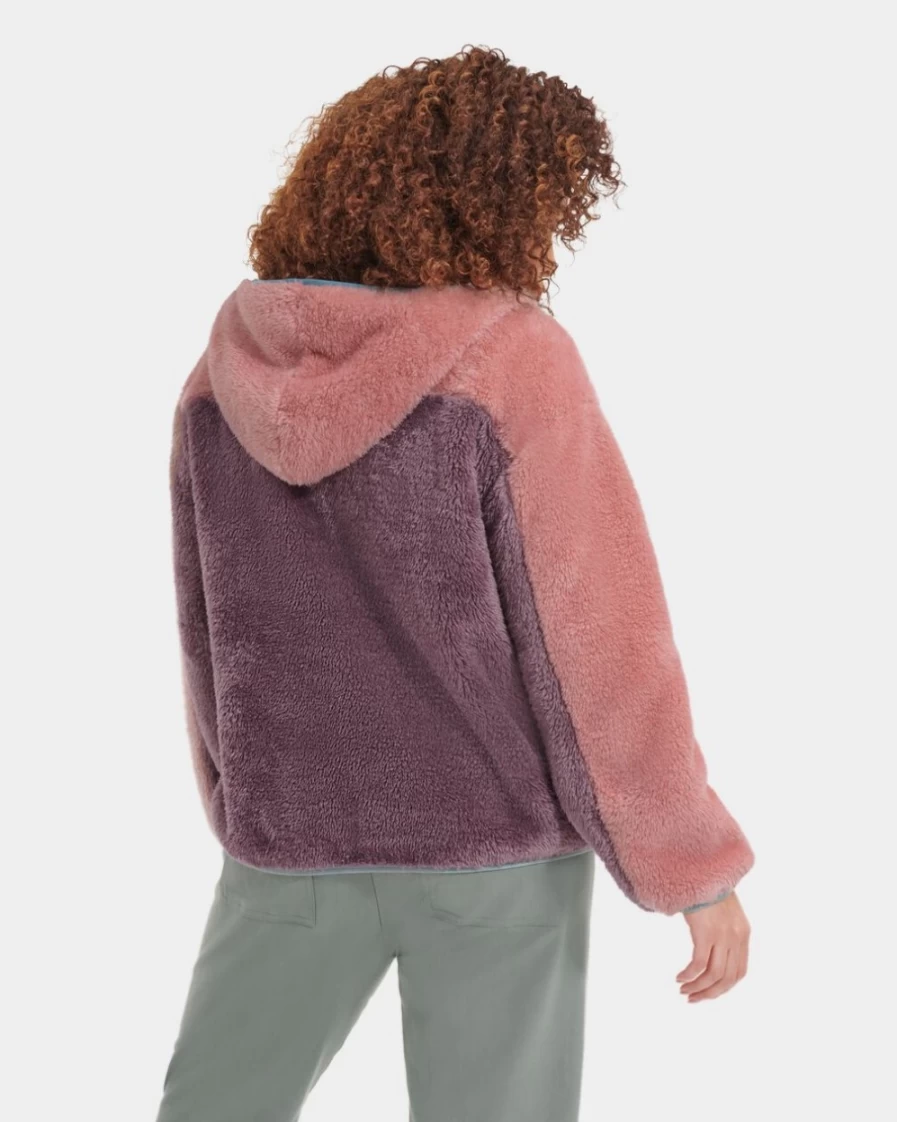 UGG Women's Sheila Sherpa Full Zip Fleece Jacket in Clay Pink & Smoky Mauve