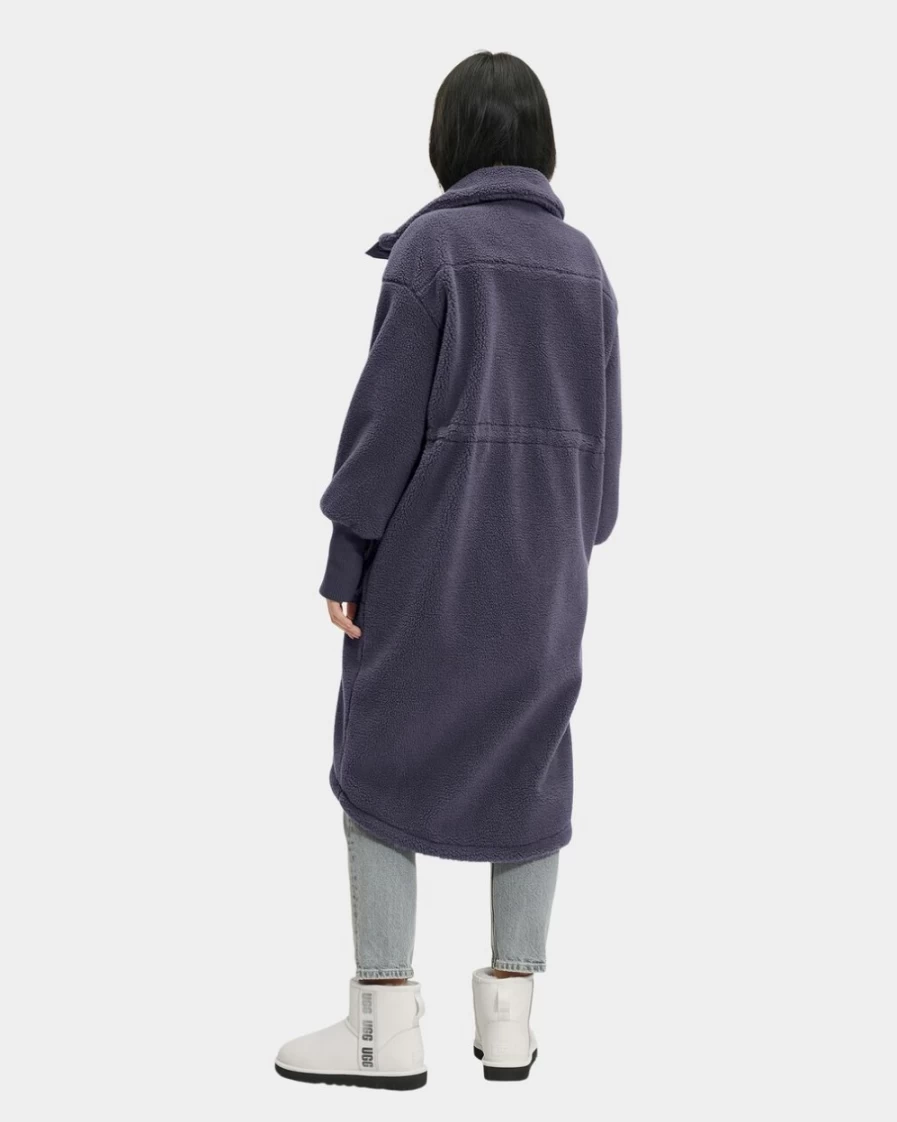 UGG Women's Rhiannon Long Sherpa Coat in Gravel Grey - Warm Fleece-Lined Winter Jacket