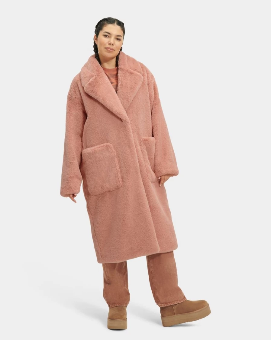 UGG Women's Burnt Coral Faux Fur Coat - Avaline Style Winter Jacket