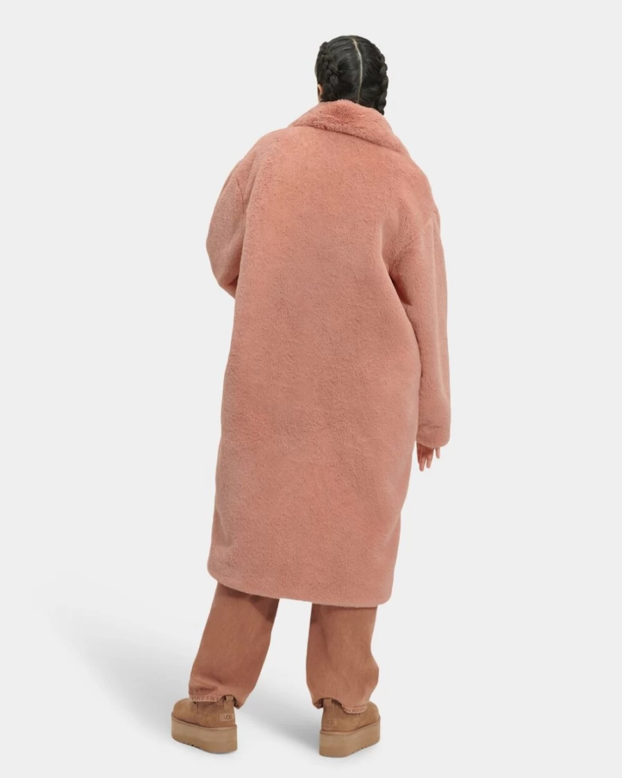 UGG Women's Burnt Coral Faux Fur Coat - Avaline Style Winter Jacket