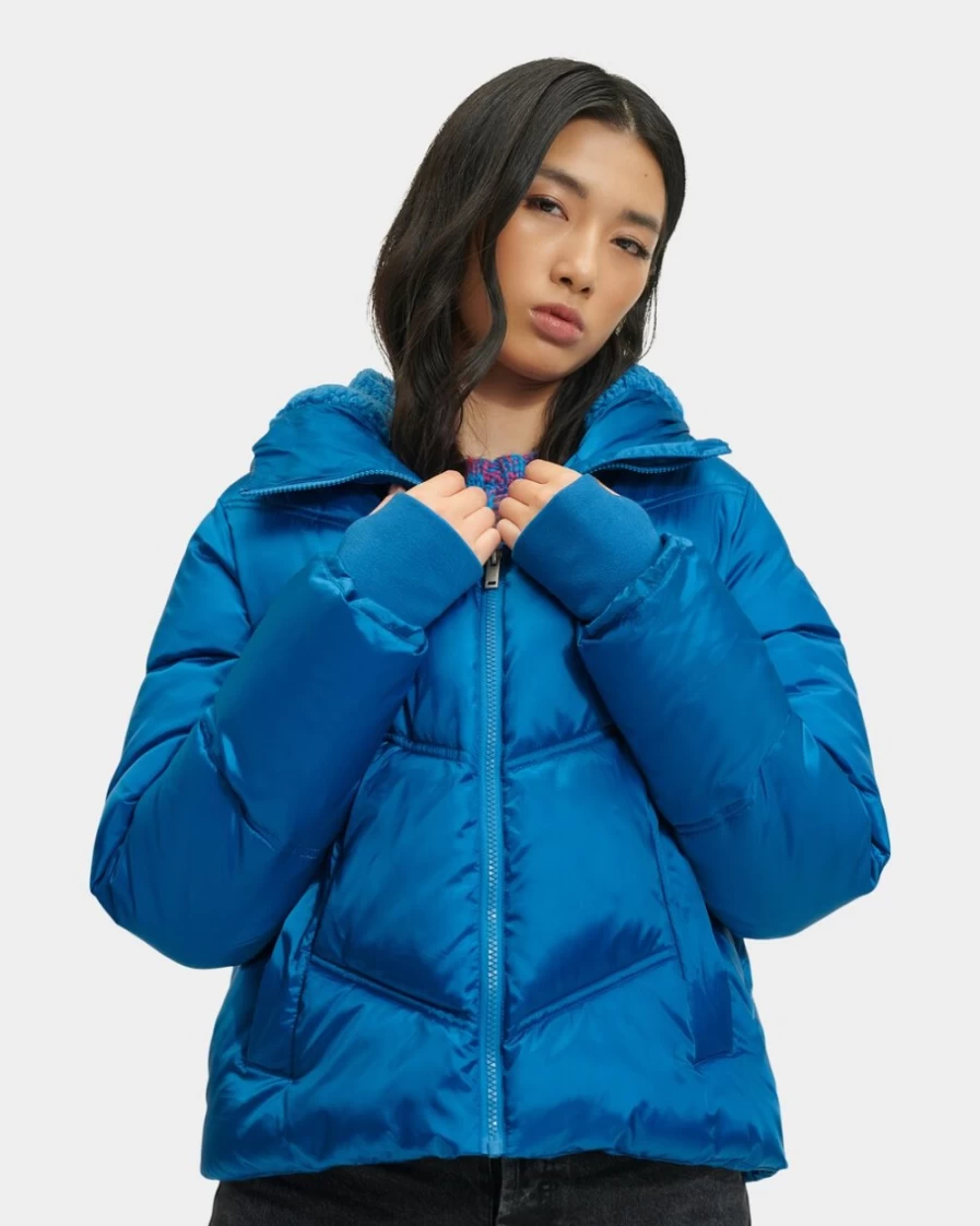 UGG Women's Med Blue Ronney Cropped Puffer Jacket | Lightweight Winter Coat