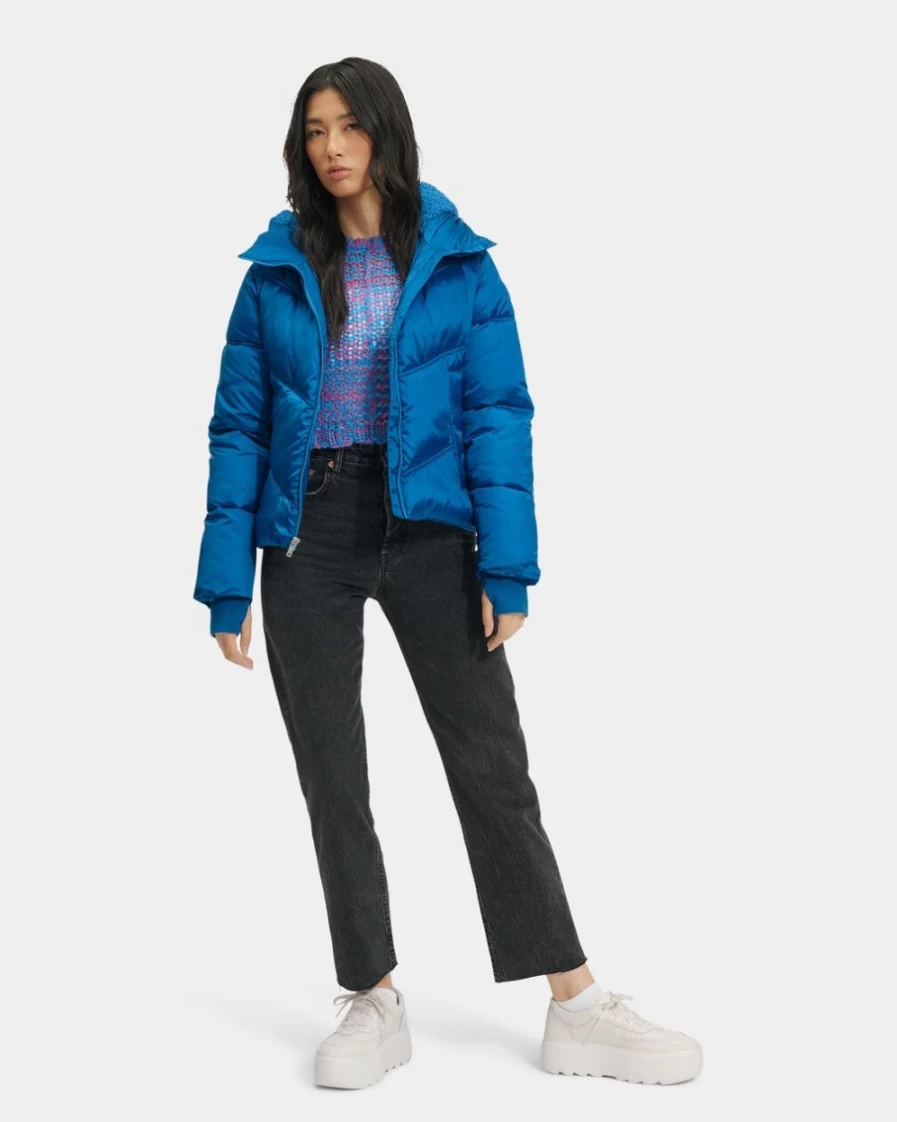UGG Women's Med Blue Ronney Cropped Puffer Jacket | Lightweight Winter Coat