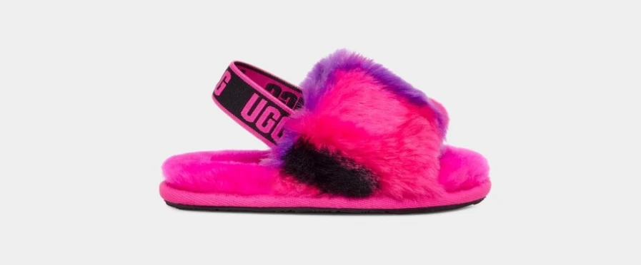 UGG Toddlers Fluff Yeah Slide Sandals in Rock Rose Plaid Punk Style
