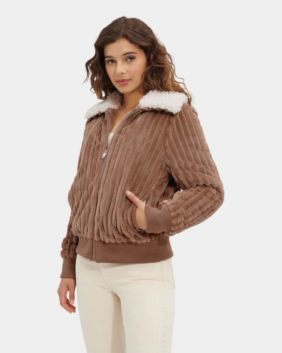 UGG Women's Chestnut Bomber Jacket in Soft Cord Fabric | Viviana Style