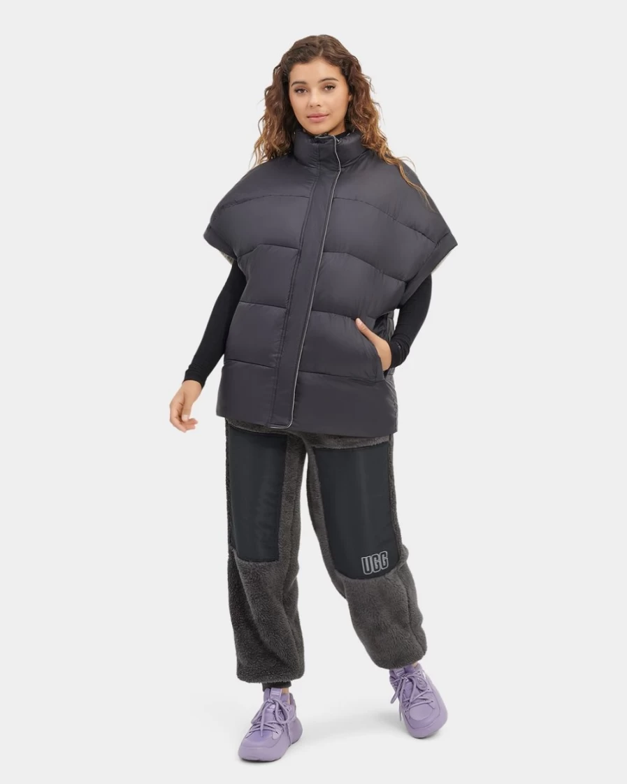UGG Women's Reversible Puffer Vest in Black & Chateau - Sydnee Style