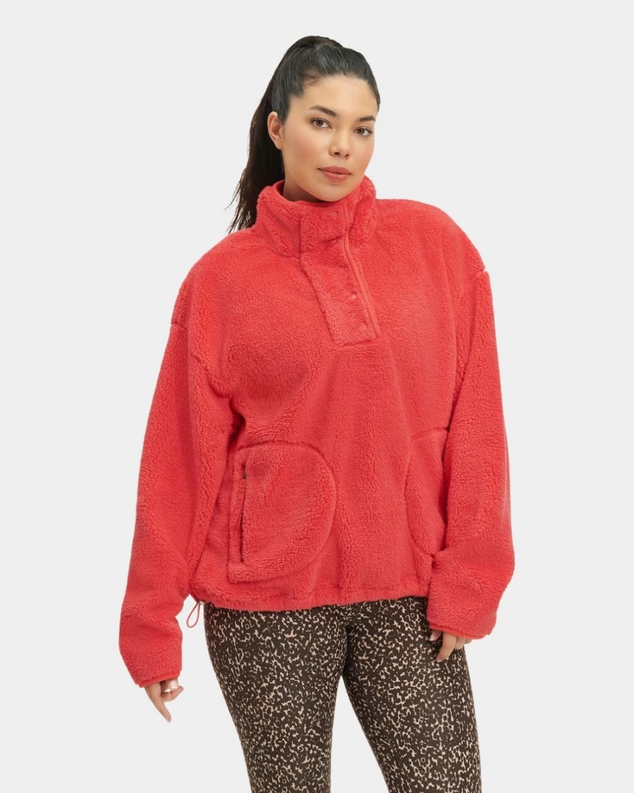 UGG Women's Red Berry Sherpa Half Snap Pullover Fleece Jacket