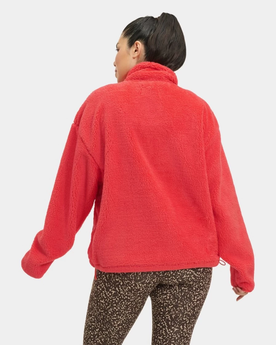 UGG Women's Red Berry Sherpa Half Snap Pullover Fleece Jacket