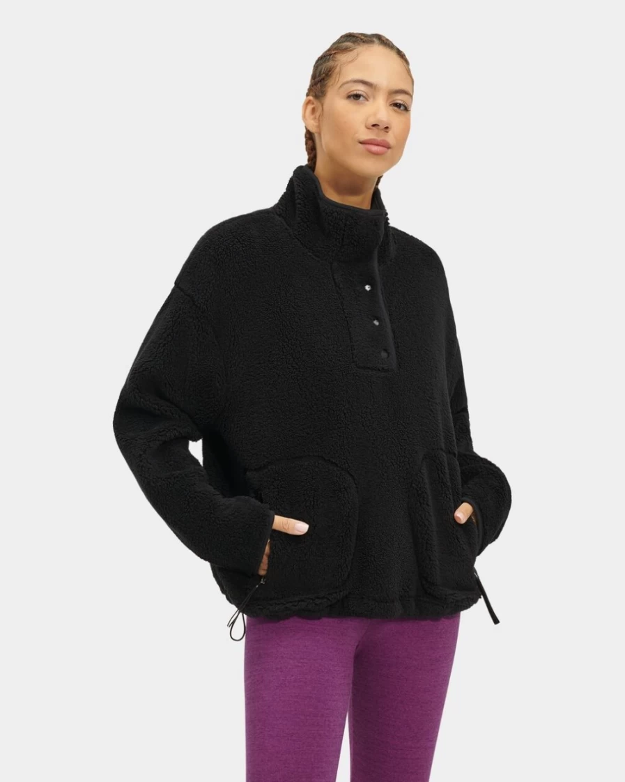 UGG Women's Atwell Sherpa Half Snap Pullover in Tar - Cozy Fleece Jacket