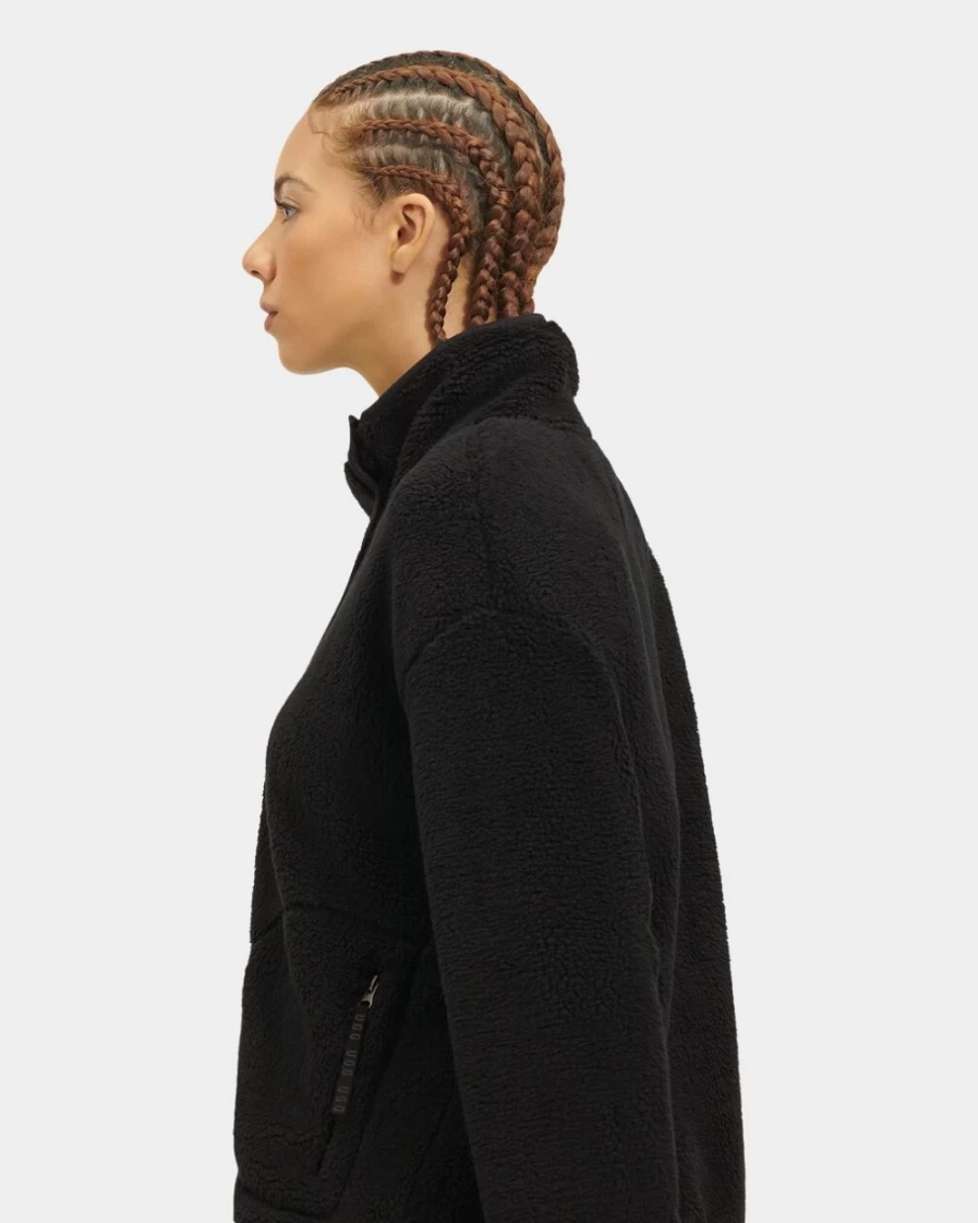 UGG Women's Atwell Sherpa Half Snap Pullover in Tar - Cozy Fleece Jacket