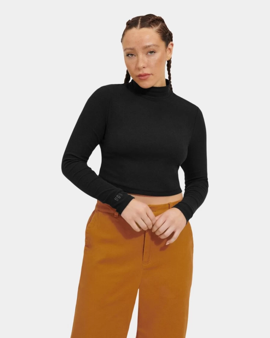 UGG Women's Tar Ribbed Mock Neck Top - Stylish Long Sleeve Turtleneck Shirt