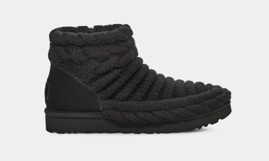 UGG Women's Black Classic Mini Chunky Knit Boots - Warm Winter Footwear