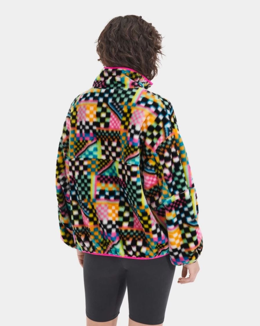 UGG Women's Black Multi Checks Faux Fur Jacket - Marlene Print Style
