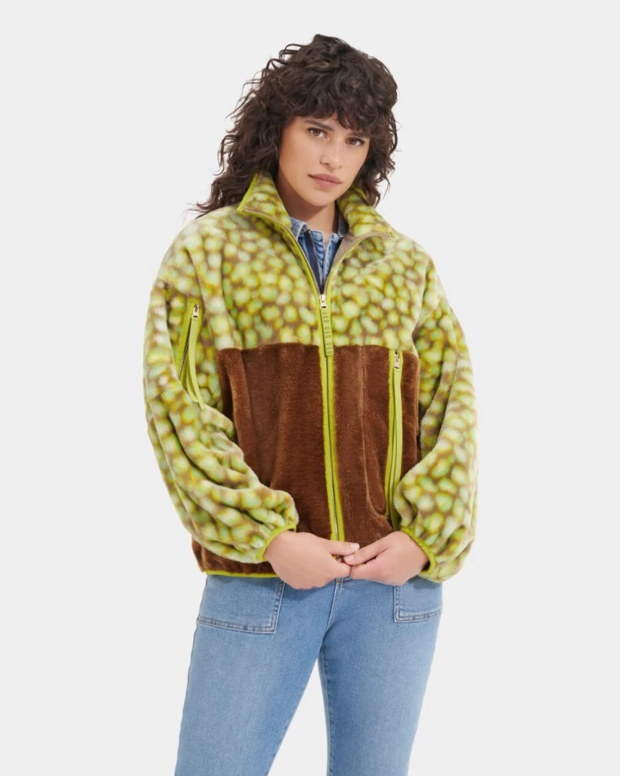 UGG Women's Edamame Spotty Marlene Faux Fur Jacket - Print Cozy Winter Coat