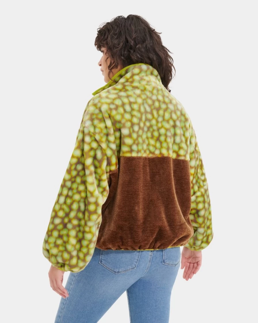 UGG Women's Edamame Spotty Marlene Faux Fur Jacket - Print Cozy Winter Coat