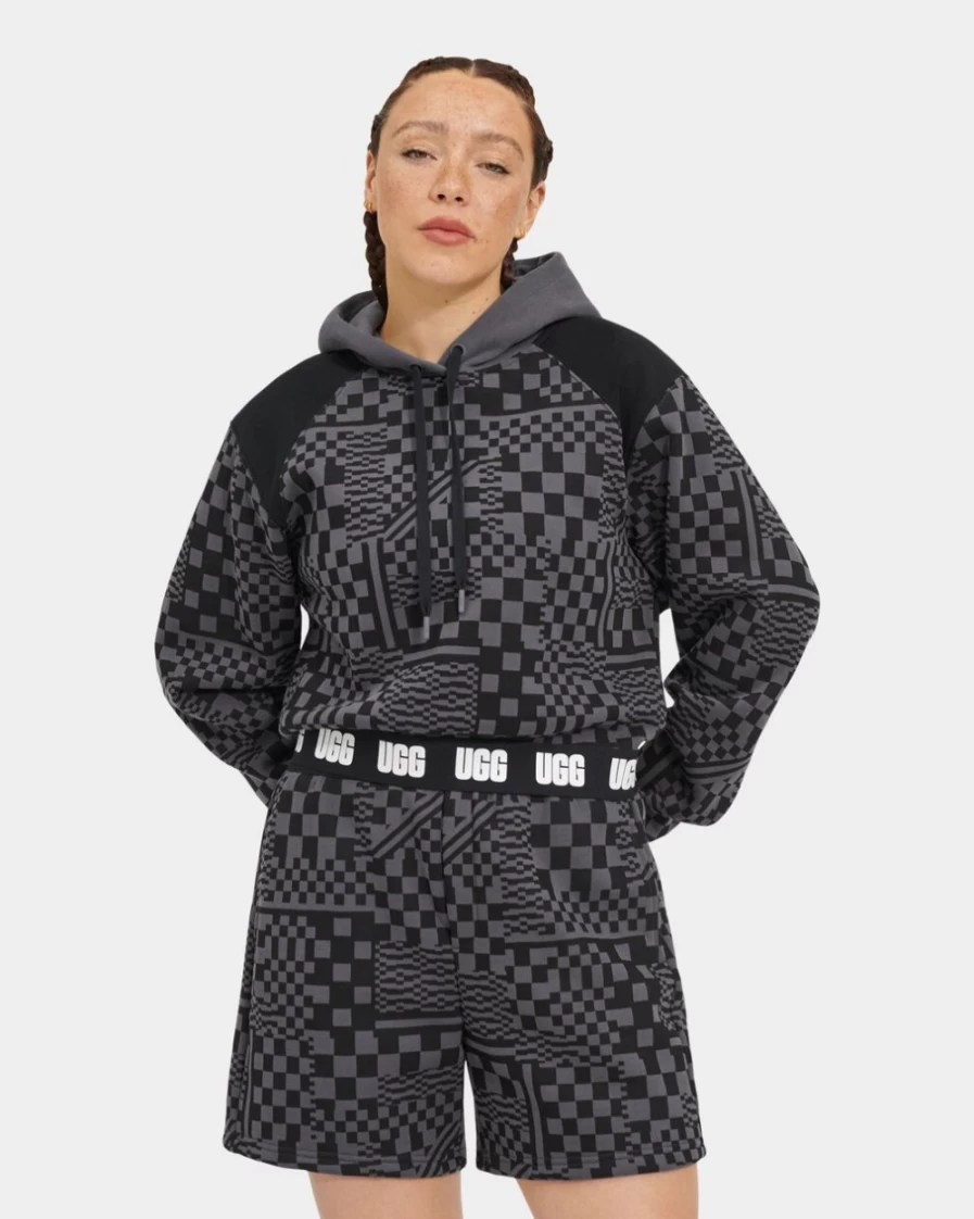 UGG Women's Mallory Cropped Hoodie in Coal/Black Check Pattern