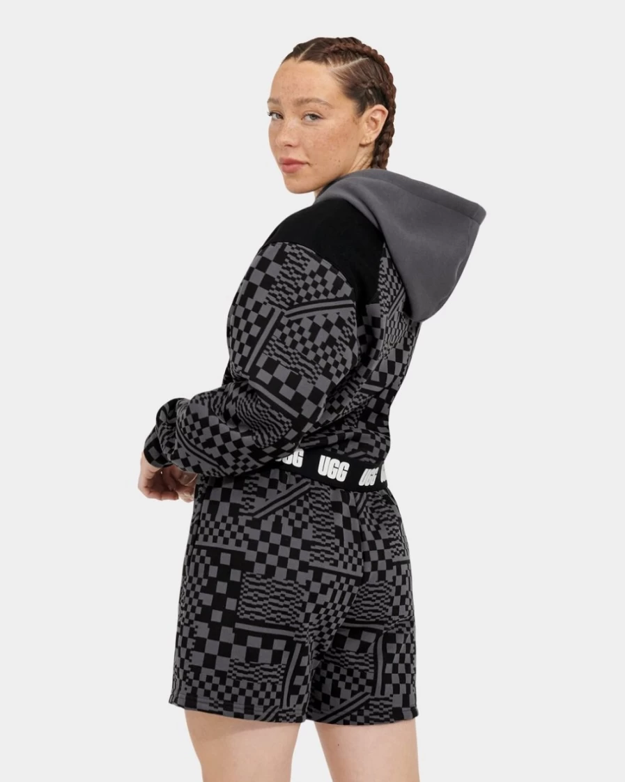 UGG Women's Mallory Cropped Hoodie in Coal/Black Check Pattern