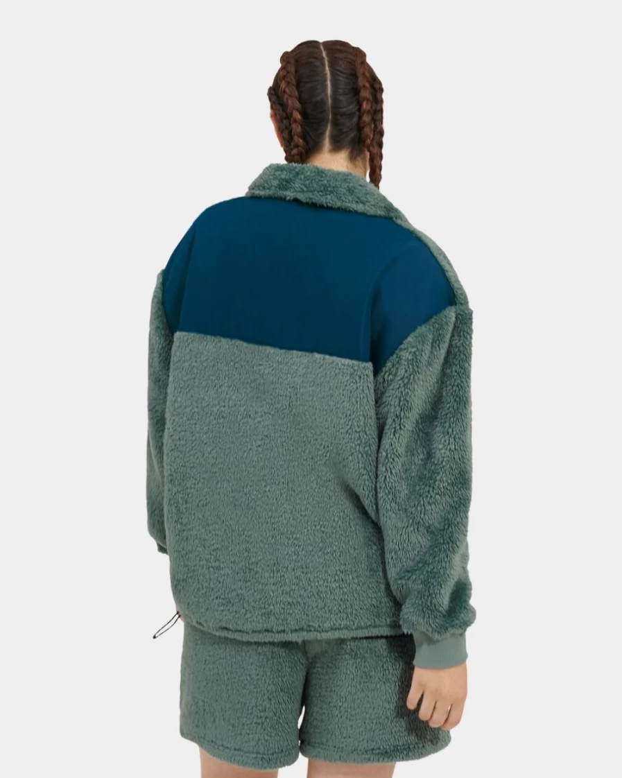 UGG Women's Gayel Sherpa Half Snap Fleece Jacket in Aloe Vera & Midnight Blue