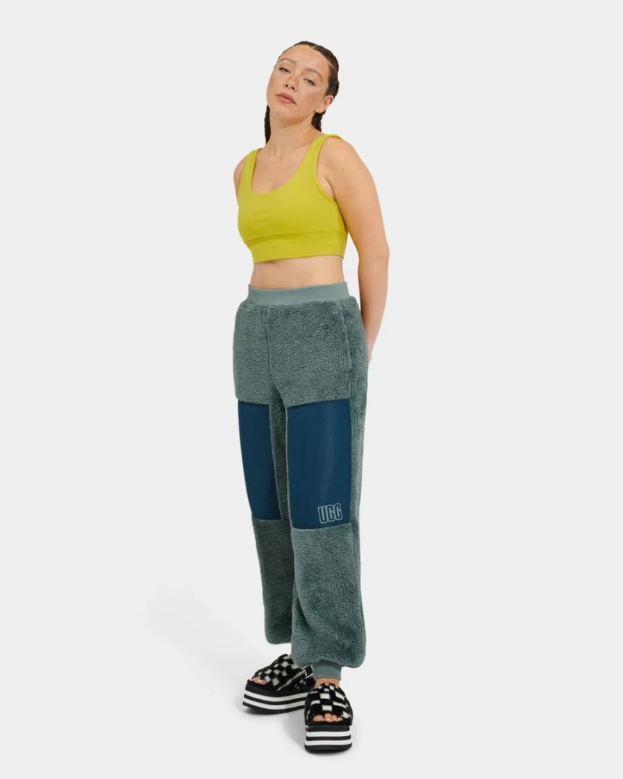 UGG Women's Orrin Sherpa Jogger Pants in Aloe Vera & Midnight Blue