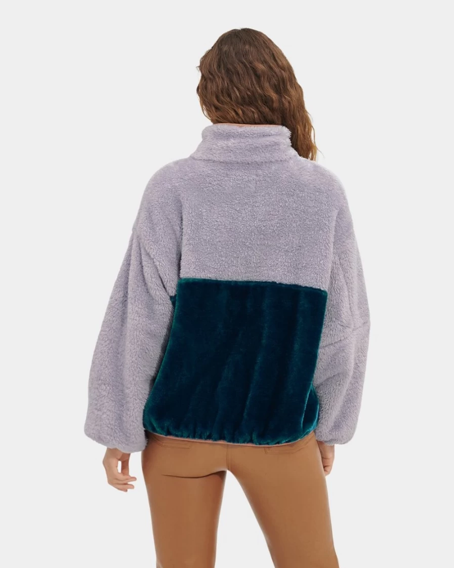 UGG Women's Marlene Sherpa Jacket in Cloudy Grey & Marina Blue - Cozy Winter Outerwear