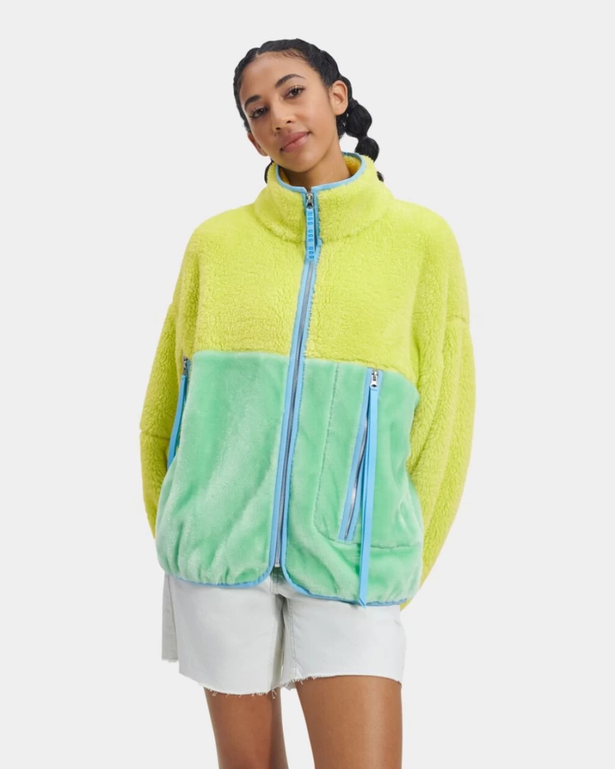 UGG Women's Marlene Sherpa Jacket in Vibrant Green - Cozy Grass Color Outerwear