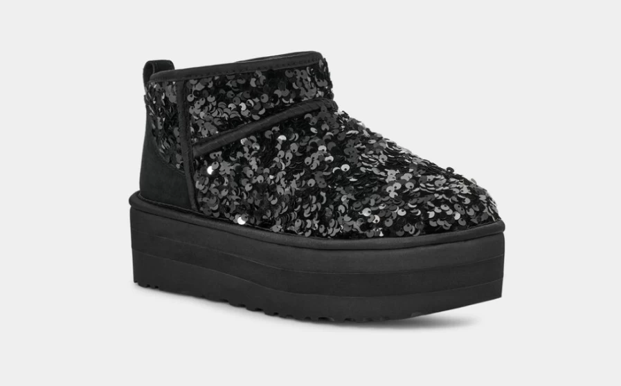 UGG Women's Ultra Mini Chunky Sequin Boots in Black - Glamorous & Stylish Winter Footwear