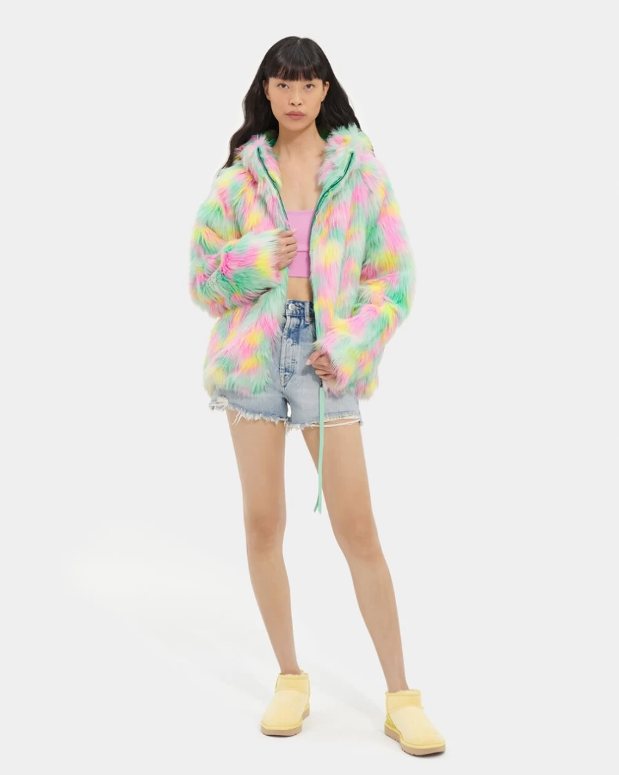 UGG Women's Lemon Lime Aura Clove Faux Fur Jacket