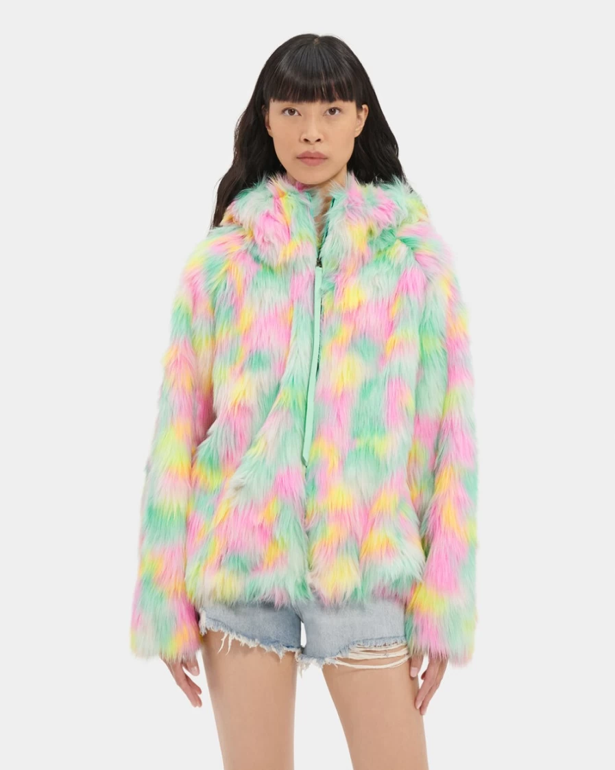 UGG Women's Lemon Lime Aura Clove Faux Fur Jacket