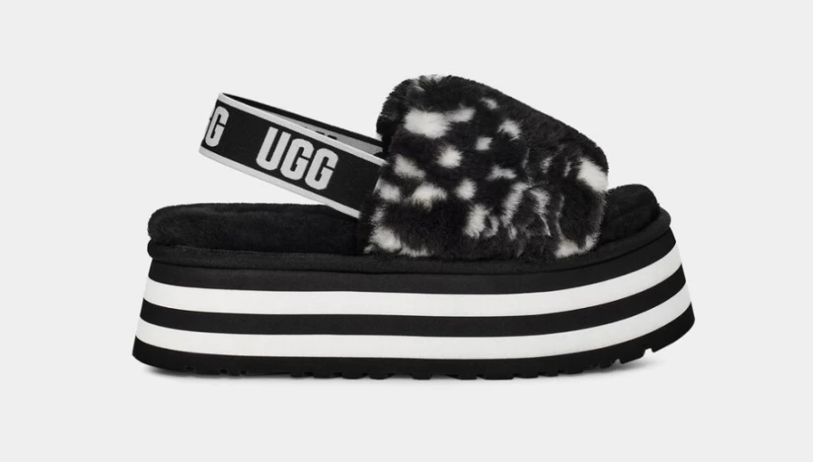 UGG Women's Disco Checks Slide Sandals in Black & White Retro Pattern