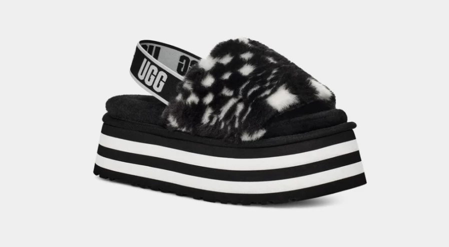UGG Women's Disco Checks Slide Sandals in Black & White Retro Pattern